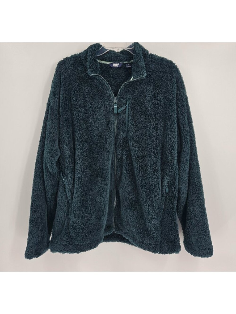 Lands' End Sherpa Fleece Jacket Women's M 10-12 Dark Green Full Zip Soft Plush